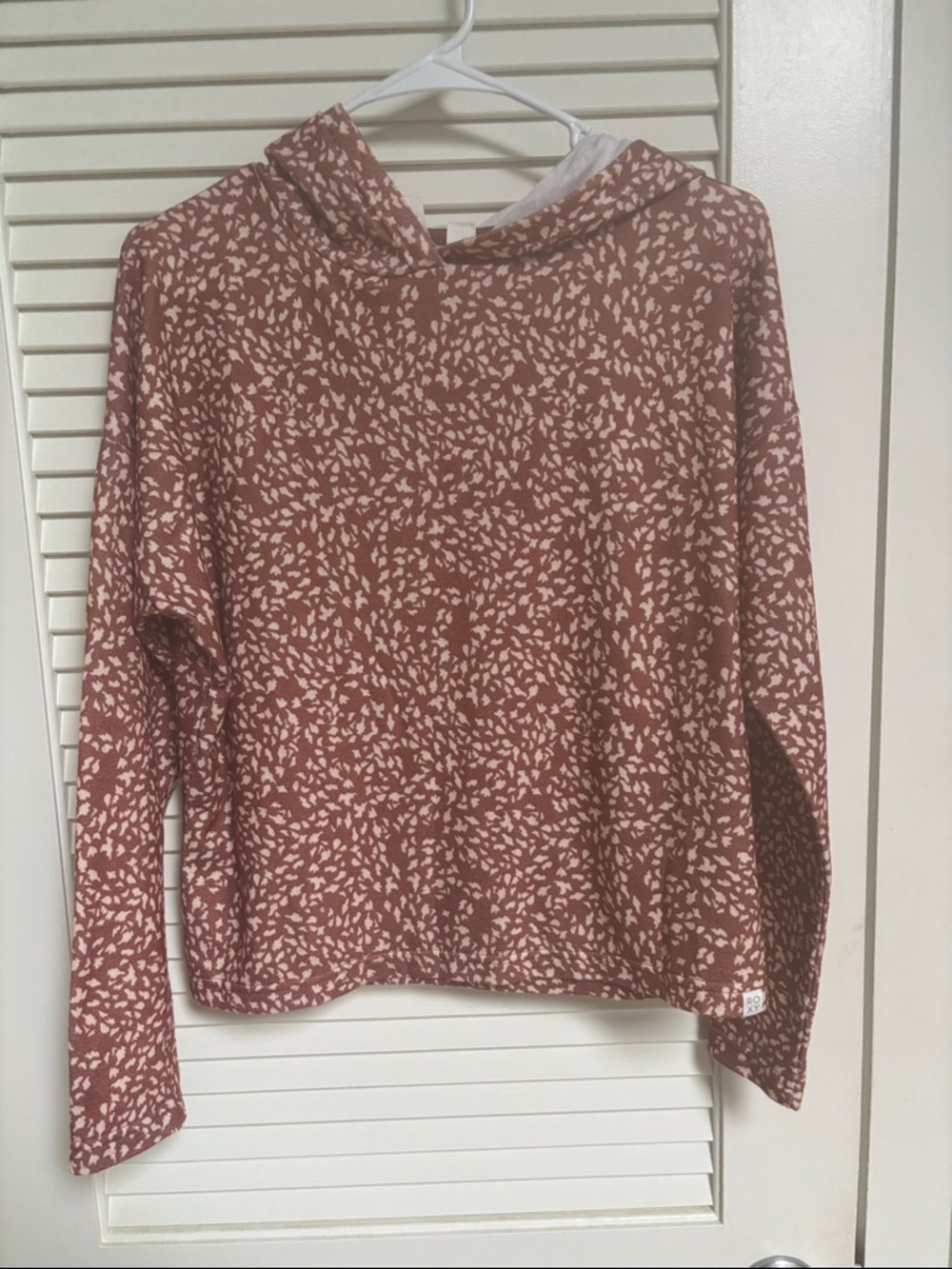 Roxy Dusty Rose Hooded Shirt with Cream Fleck Print